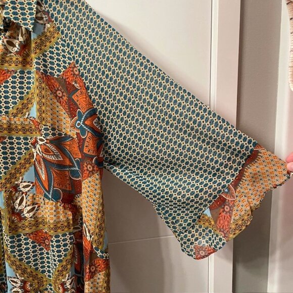 Cato Button Down Retro Patchwork Printed Blouse Size 18/20W Boho Western 70s - Picture 6 of 16